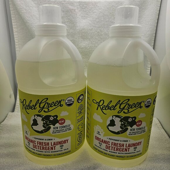 Rebel Green Laundry Detergent USDA Organic Fresh Sulfate Free Two 68 FL OZ Bottl - Picture 1 of 4